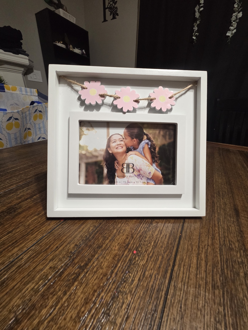 White Picture Frame with Pink Flower Garland - Home Accents